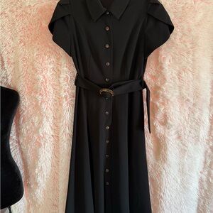Andrew Marc Black Buttoned A-Line Shirt Dress